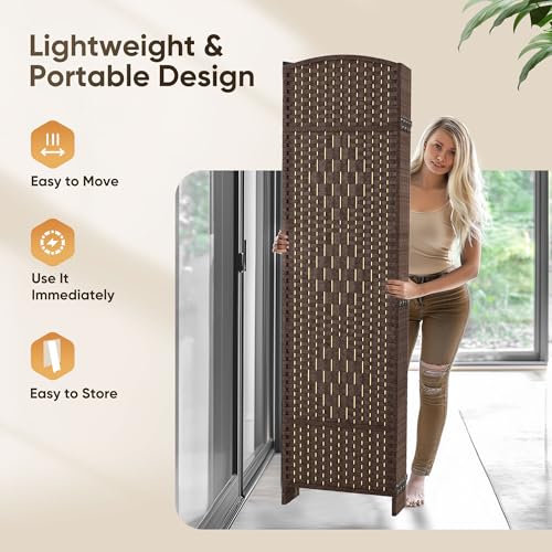 JOSTYLE Folding Privacy Room Divider, 4 Panel Screen Divider 6 ft. Tall Freestanding Extra Wide Rattan Room Partition Wall Separation Dividers, Grey