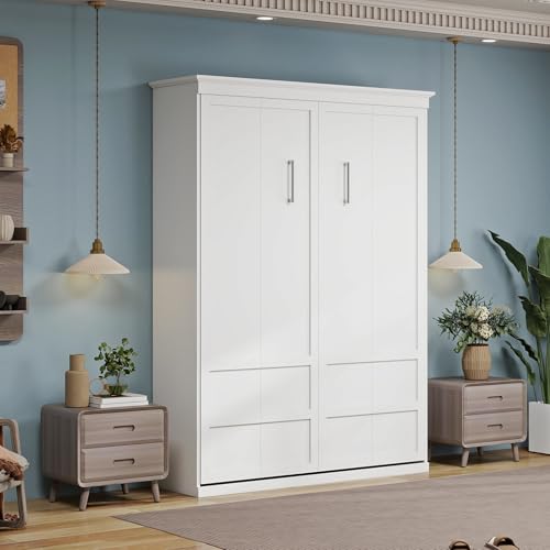 Black Wood Full Size Murphy Bed, Murphy Bed Full Space-Saving Wall Beds, 59'' Sleeping Arrangement for Multipurpose Area/Bedroom/Guest Room/Living Room, Pull Down Bed from Wall