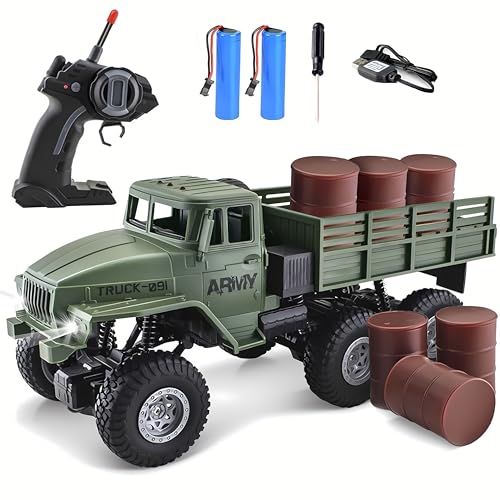 RC Military Truck 6x6 Road Remote Control Car 1/16 Scale Remote Control Truck 4WD All Terrain Rock Army Transport Vehicle Toy Vehicle for Kids Children Boy Gift