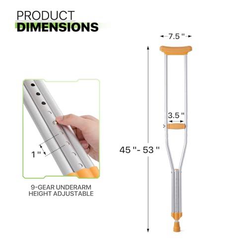 Magshion Aluminum Underarm Crutches for Adults 5'2