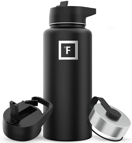 IRON °FLASK Camping & Hiking Hydration Flask with 3 Lids - Stainless Steel, Double Walled & Vacuum Insulated Water Bottle - Leak Proof & BPA Free 32 Oz