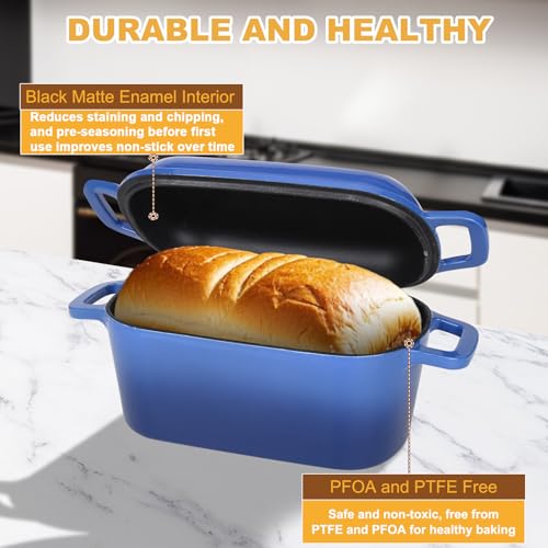 3.6QT Oval Enameled Cast Iron Dutch Oven, Sourdough Bread Baking Pan with Lid