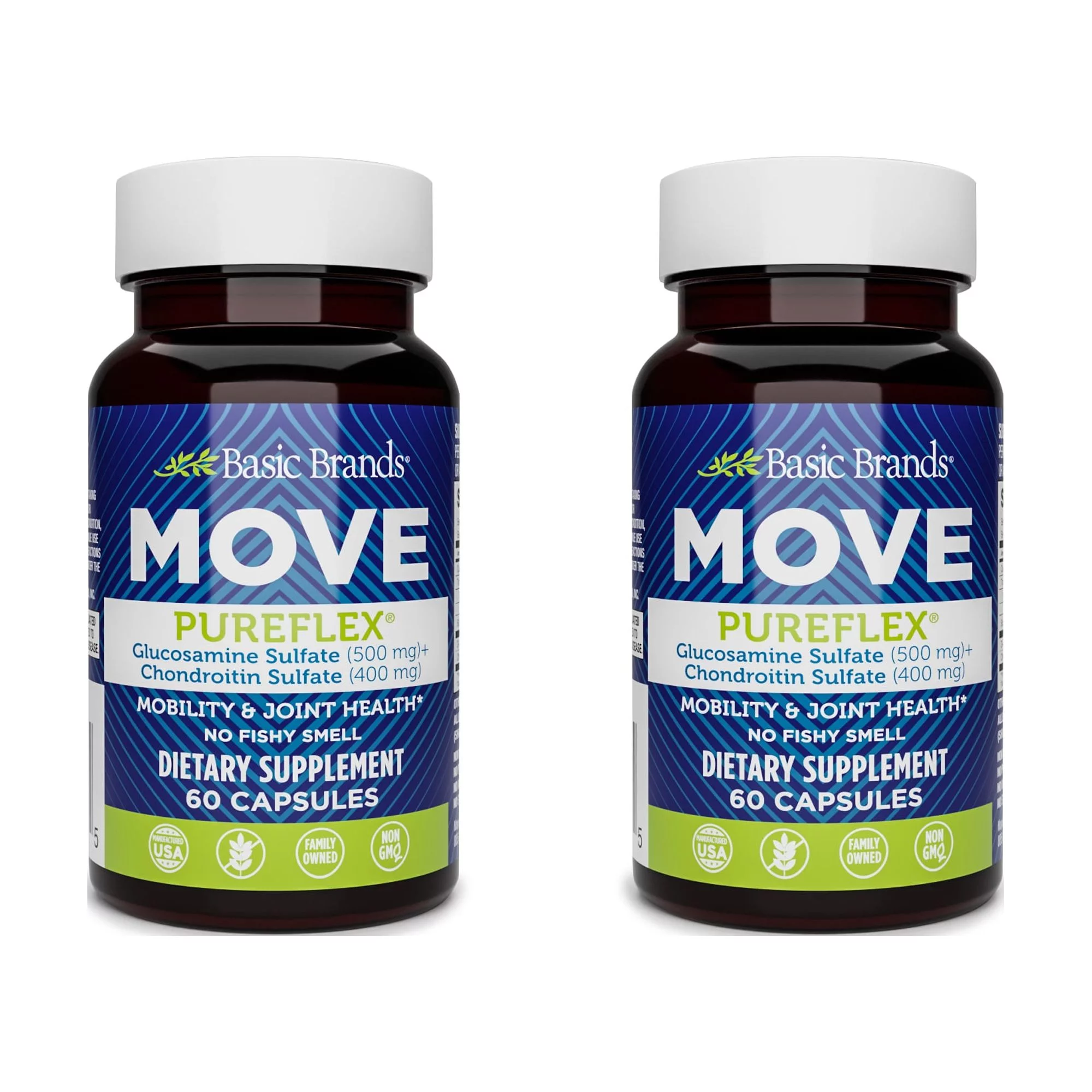 Basic Brands MOVE Pureflex Glucosamine Sulfate, Chondroitin Sulfate, 60 Count (Pack of 2)