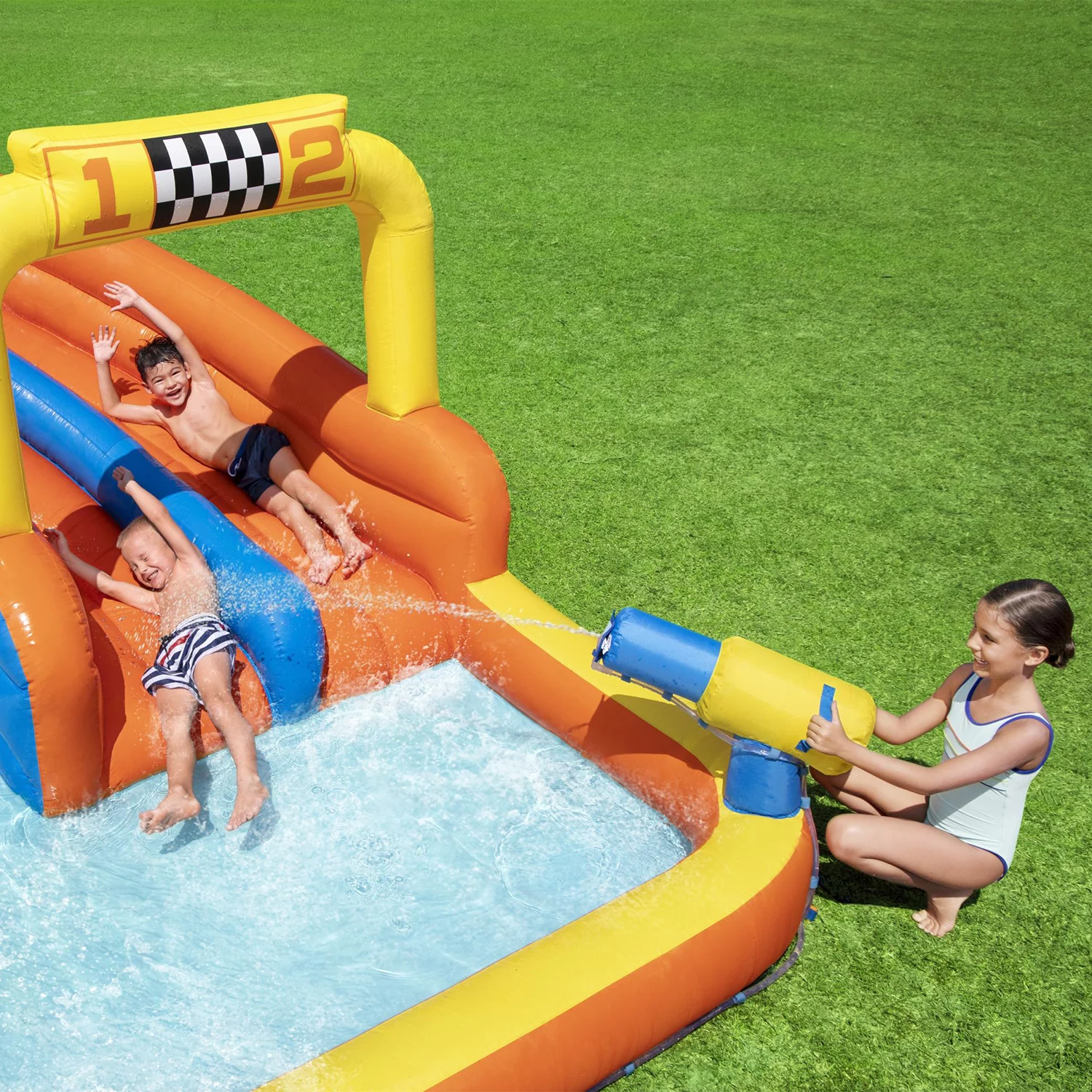 Bestway H2OGO! 18' x 16.5' x 8.6' Super Speedway Child Inflatable Water Park