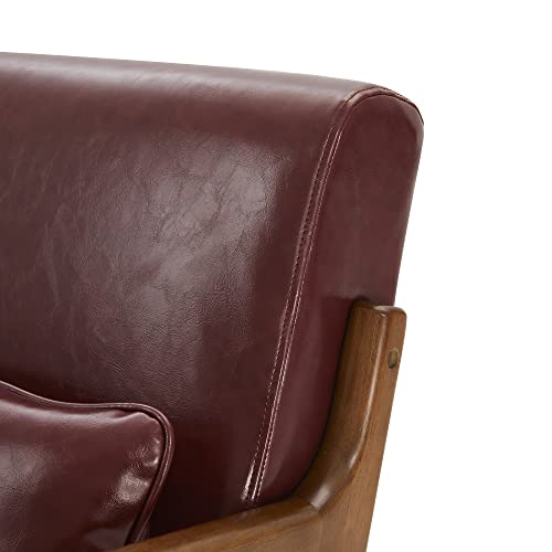 Glitzhome 2 Set Mid Century Black Accent Armchair, Single Reading Armchair PU Leather Lounge Chair with Walnut Ruberwood Frame
