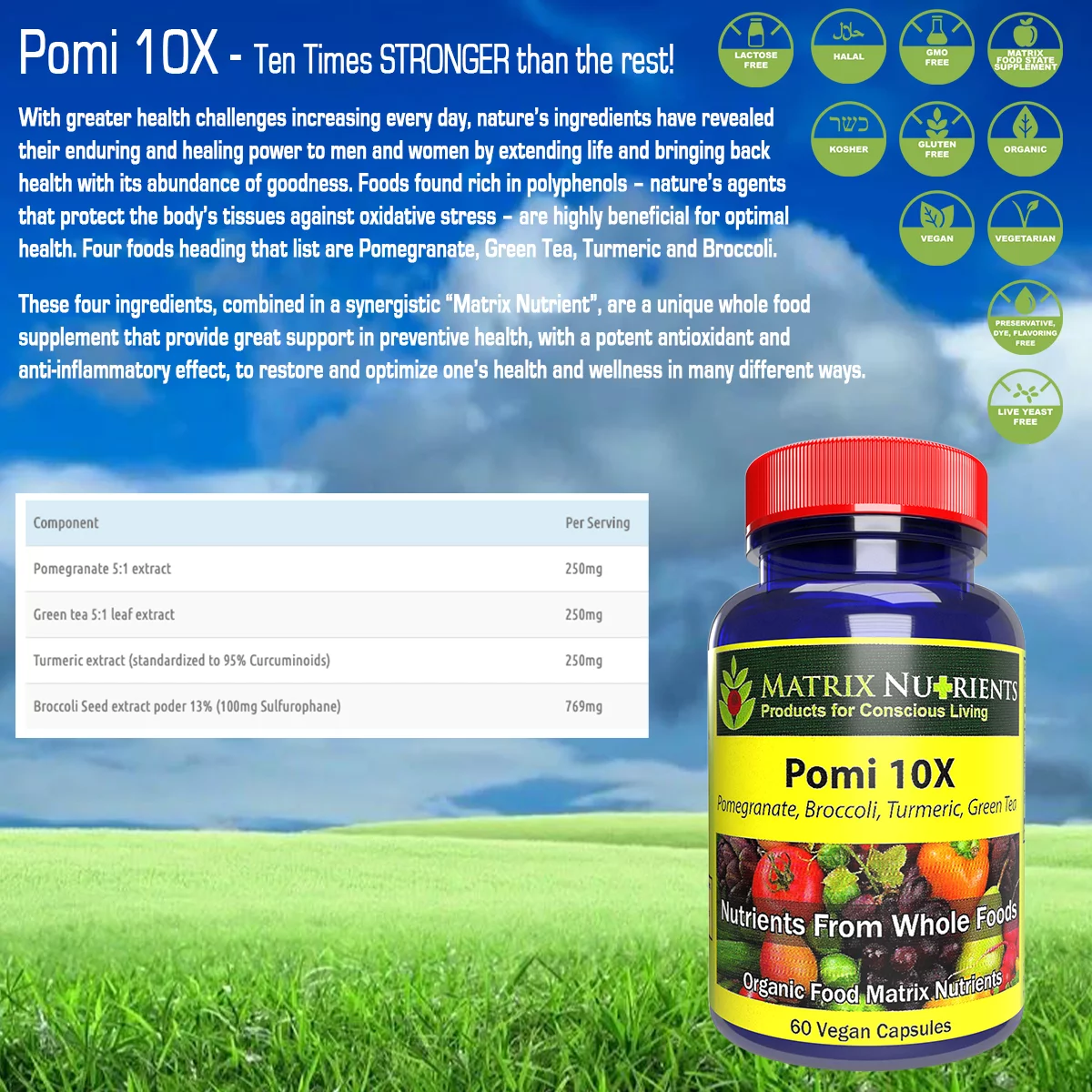 POMI 10X - 10 Times Stronger Than The Competition! - Lower PSA Levels - See Our LAB Results! - 100% Natural Ingredients: Pomegranate, Green Tea, Turmeric, Broccoli - Vegan Capsules (60ct)