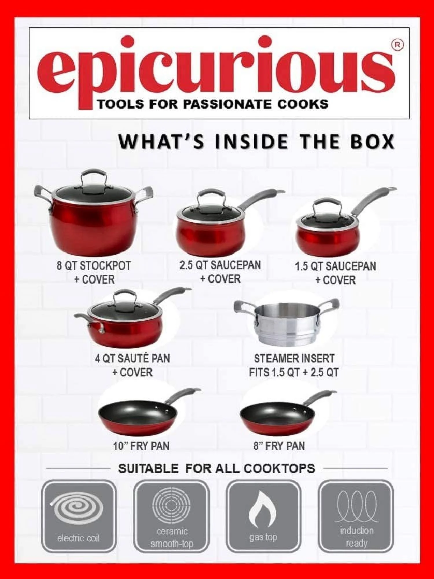 Excellent Epicurious Cookware Classic Collection- Induction Dishwasher Safe Oven Safe  11 Piece Stainless Steel Cookware Set