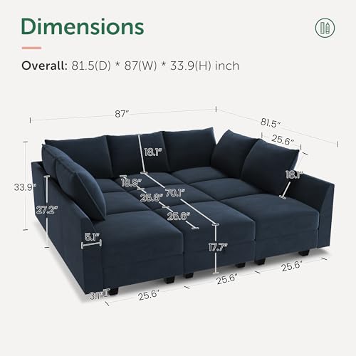 HONBAY Sectional Sleeper Sofa Velvet Sectional Sleeper Couch with Storage Modular Sleeper Sectional Sofa Couch for Living Room,Dark Blue
