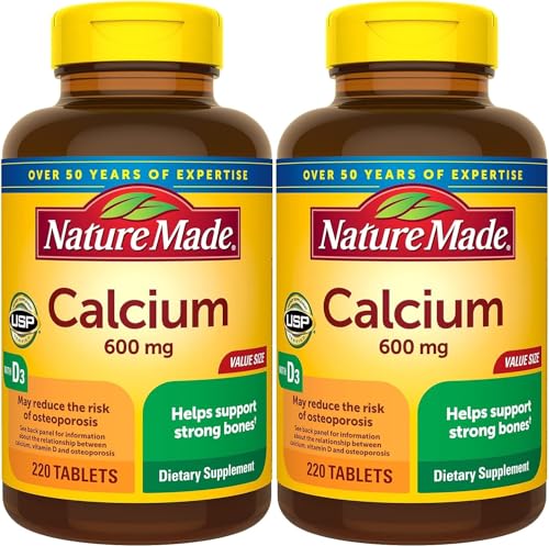 Nature Made Calcium 600 mg with Vitamin D3, Dietary Supplement for Bone Support, 220 Tablets - Pack of 2