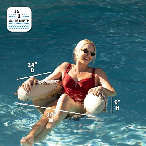 Big Joe Noodle Sling, No Inflation Needed, Pool Float with Armrests, Quick Draining Fabric, Cup Holder