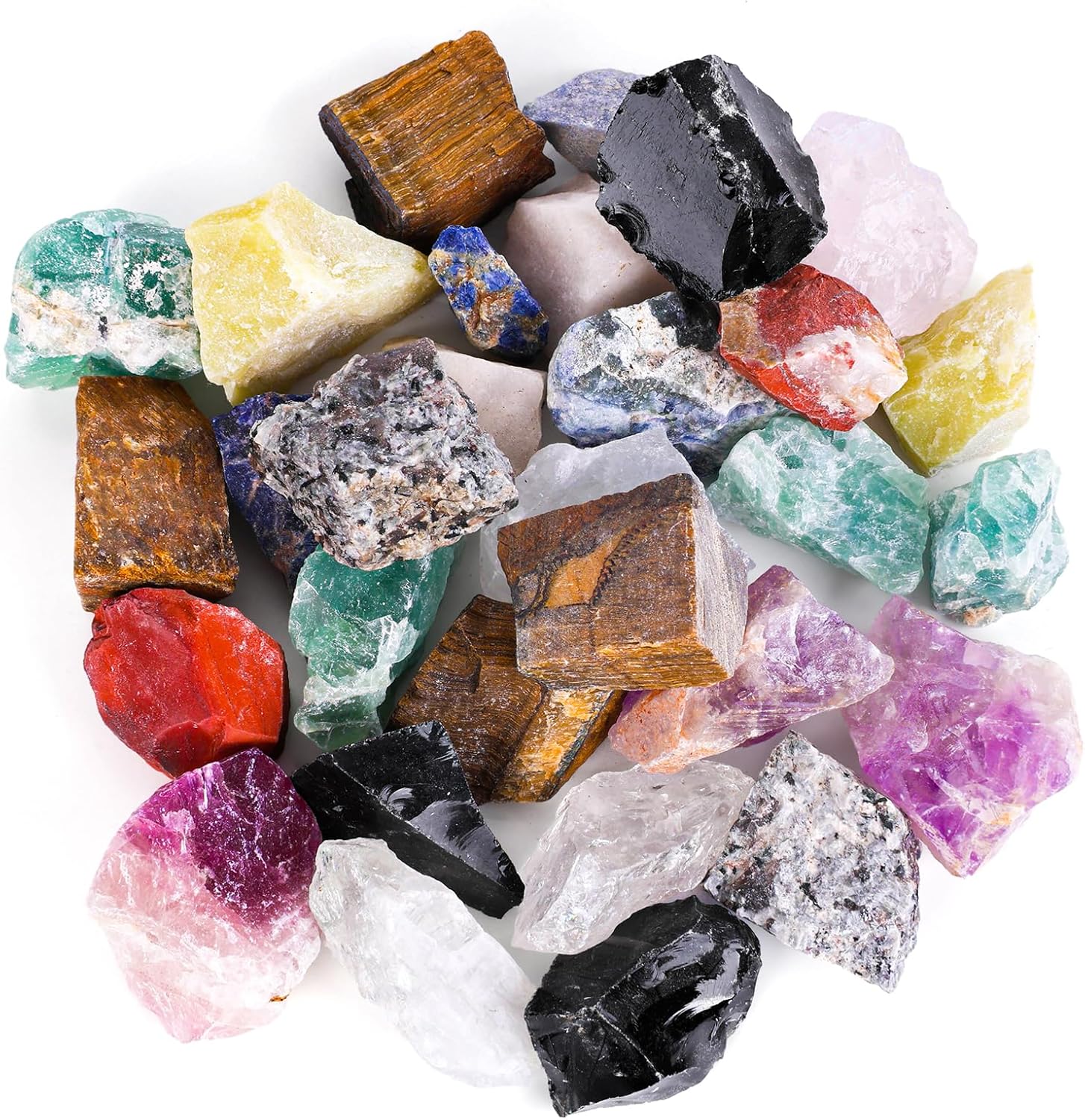 FUTUREPLUSX 3LB Assorted Natural Stone Mix, Raw Gemstone Rough Stones Crystals for Tumbling Fountain Rocks Home Office Decor Polishing Wire Wrapping Wicca & Reiki Crystal Healing Good Luck Gifts