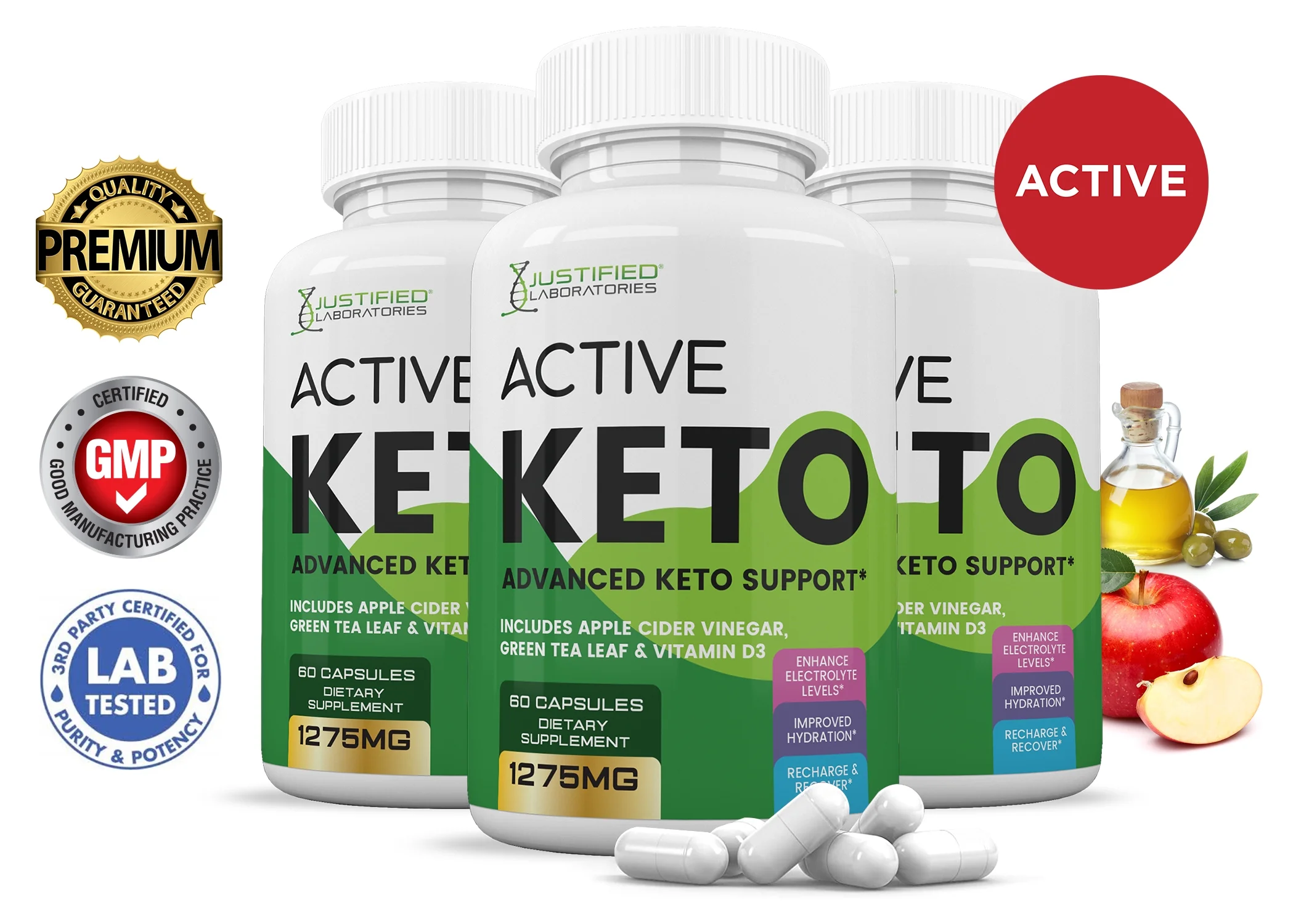 (3 Pack) Active Keto ACV Pills 1275mg Dietary Supplement 180 Capsules