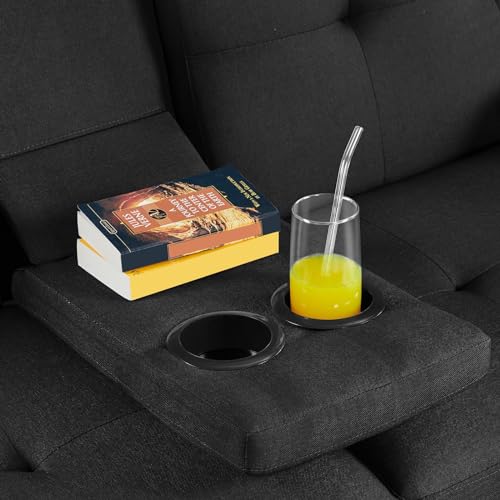 Yaheetech Convertible Sofa Bed Adjustable Fabric Couch Sleeper Modern Recliner Reversible Loveseat Folding Daybed Guest Bed, Removable Armrests, Cup Holders, 3 Angles, 772lb Capacity, Dark Gray