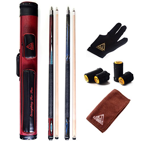 CUESOUL House Bar Pool Cue Sticks,Two Cue Sticks + 2x2 Pool Cue Case Hard
