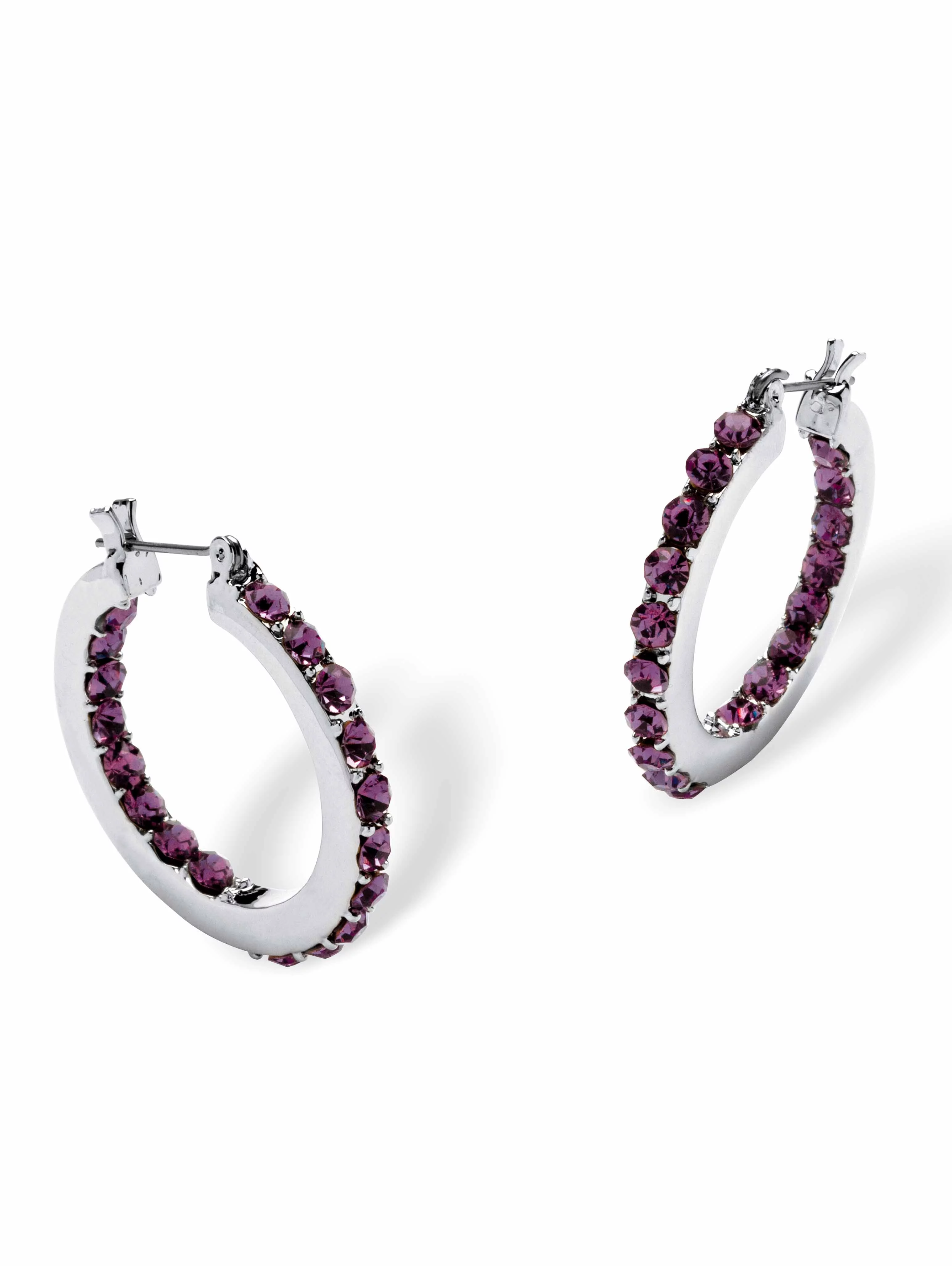 PalmBeach Jewelry Round Simulated Birthstone Inside-Out Hoop Earrings in Silvertone 1.25