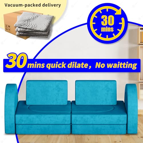 Kids Couch, 12PCS Modular Toddler Couch with 2 Triangular Cushions and 4 Arches, Fold Out Kids Couch for Playroom, Bedroom, Modular Kids Couch for Boys and Girls, Kids Play Couch for Kids (Gray)