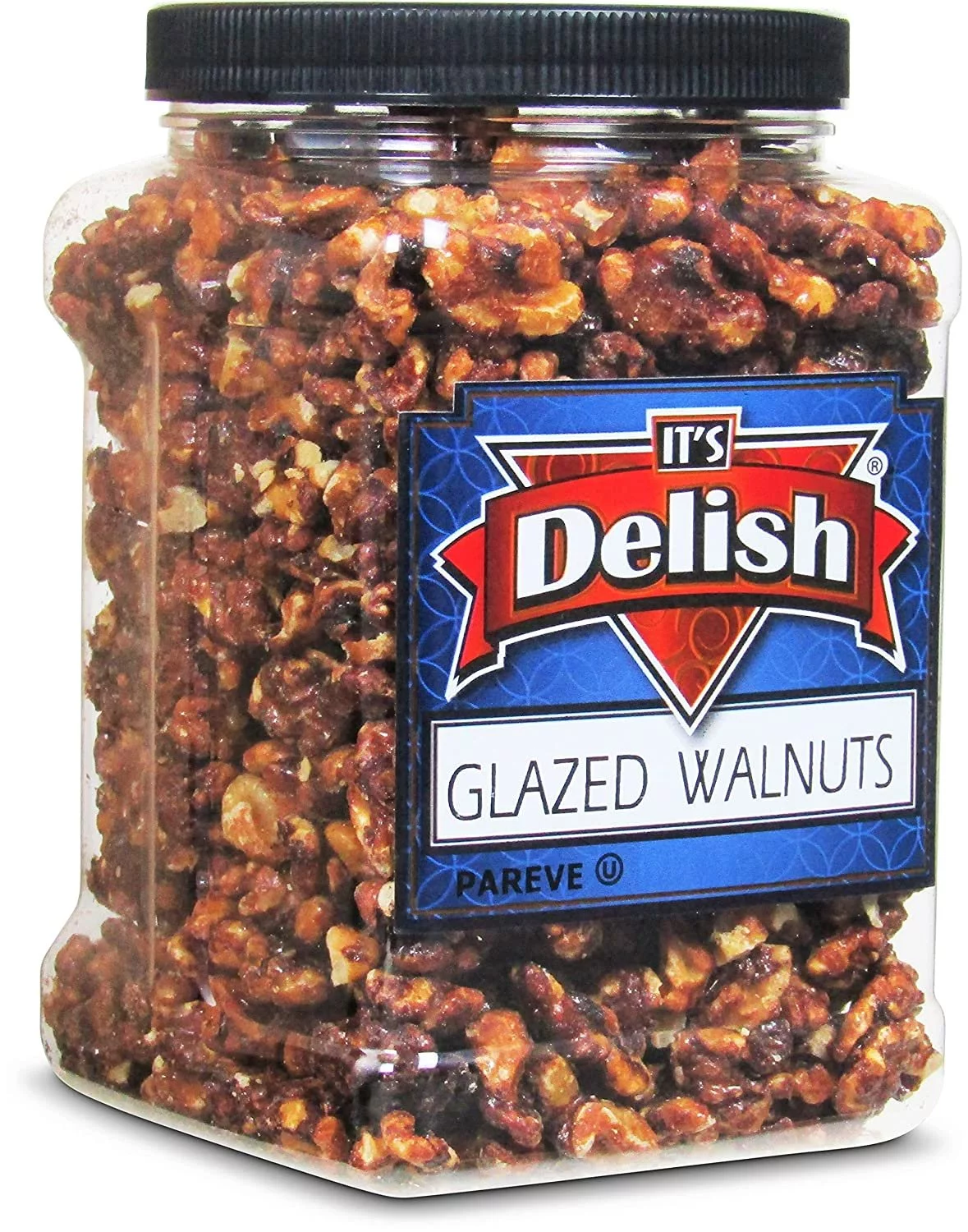 Gourmet Glazed Walnuts by Its Delish, 30 Oz Jumbo Reusable Container Jar  Vegan, Kosher, Non-GMO, No Artificial Flavors  Healthy Protein-Packed Lightly Sweetened Walnuts for Dessert, Baking,...