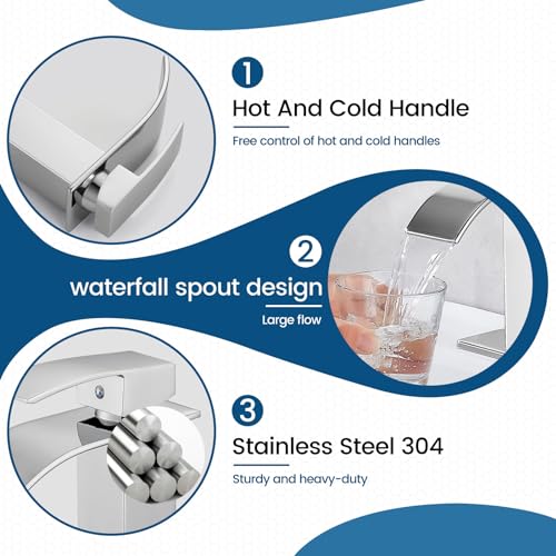 Airuida Brushed Gold Tall Waterfall Bathroom Vessel Sink Faucet Modern Bathroom Vanity Faucet Single Handle Single Hole Farmhouse Bar Mixer Tap Washbasin Faucet Deck Mount