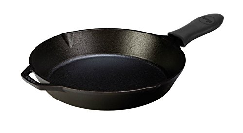 Lodge Seasoned Cast Iron Skillet with Hot - 12 inch Frying Pan with Silicone Hot Handle Holder (Black)