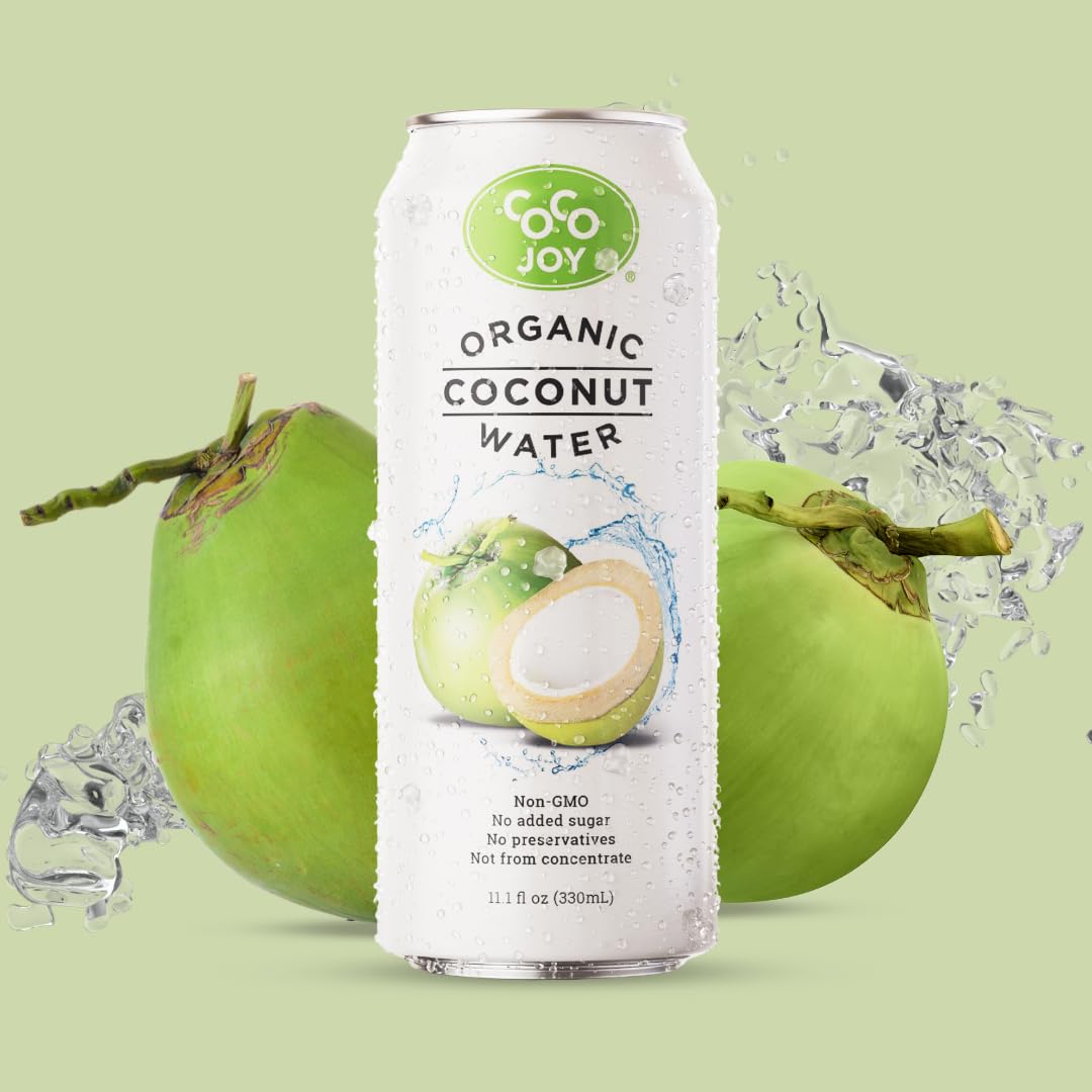 CoCo Joy All Organic Coconut Water, Natural and Fresh, Nutrient-Rich Coconut-Water Drink with Electrolytes, Potassium, and Other Nutrients, 11 Fl Oz (Pack of 12)