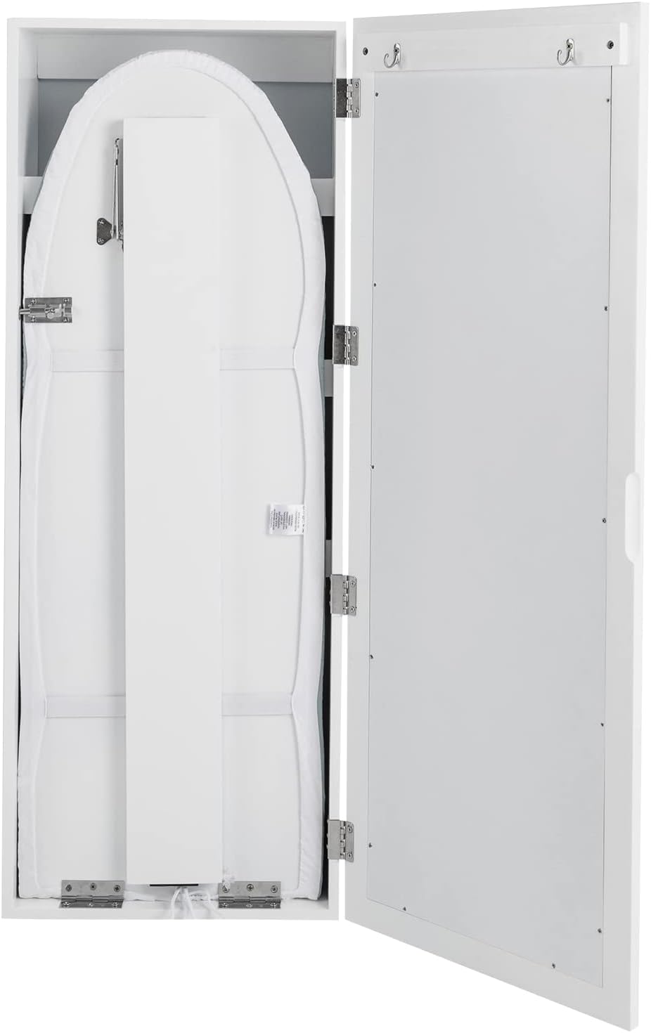 Wall-Mounted Ironing Board Cabinet with Mirror, Built-in Swivel Ironing Board Foldable Ironing Storage Station for Home, Apartment, White