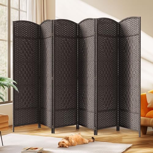 JOSTYLE Folding Privacy Room Divider, 4 Panel Screen Divider 6 ft. Tall Freestanding Extra Wide Rattan Room Partition Wall Separation Dividers, Grey