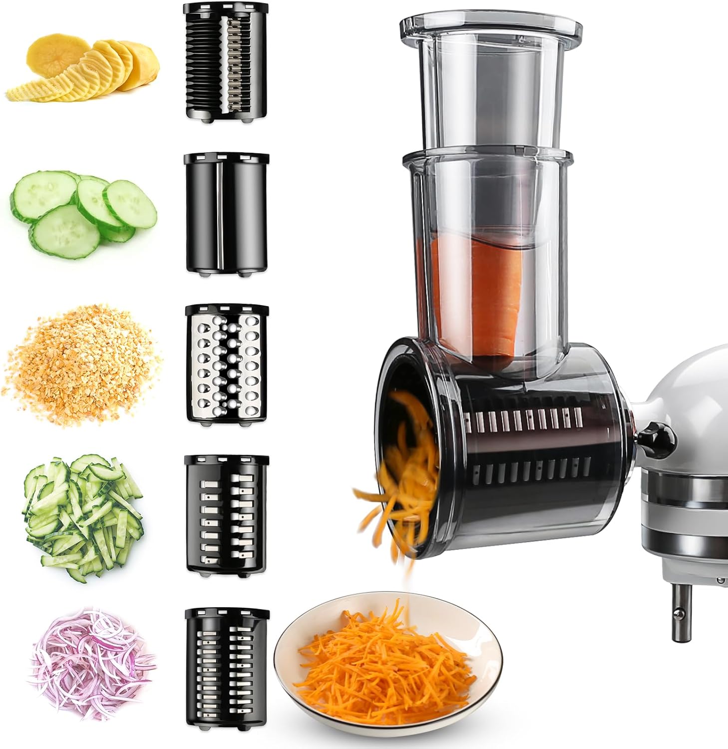 Slicer Shredder Attachments for KitchenAid Stand Mixers, Cheese Grater, Salad Maker, Vegetable Shredder, Food Slicers Chopper Grinding Powder Accessories with Upgraded 5 Blades