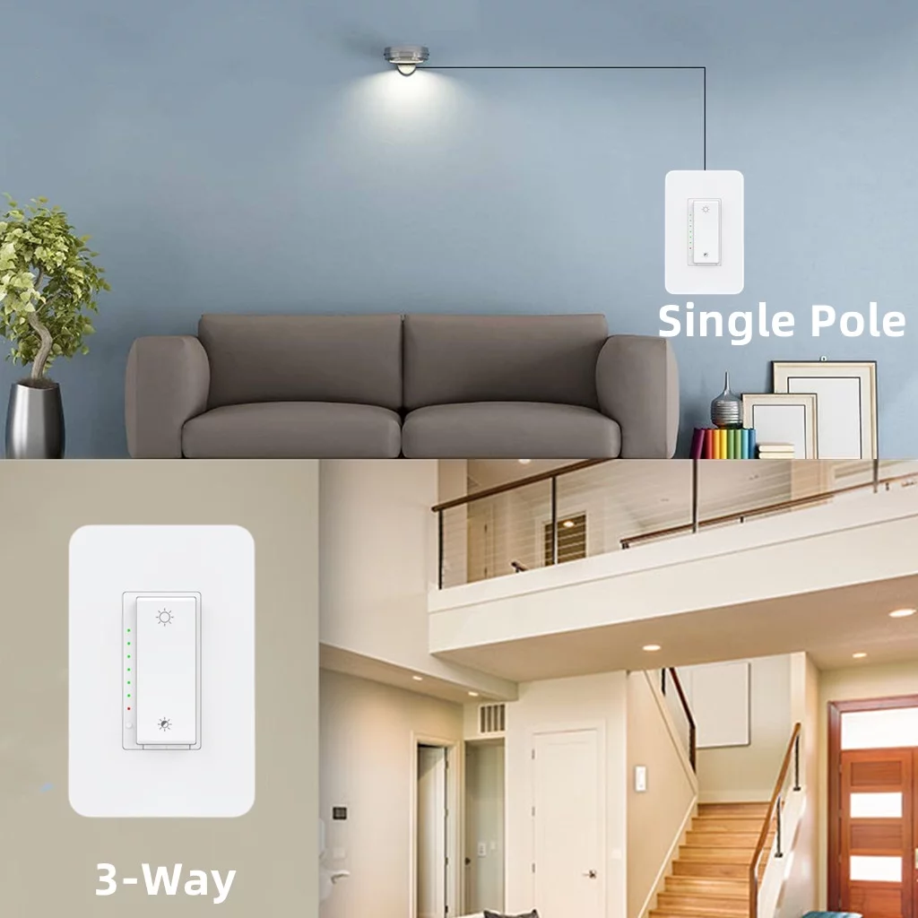 3 Way Smart Dimmer Switch / Single Pole Smart Switch ,Compatible with Alexa, Google Assistant, WiFi Light Switch Remote Control, Neutral Wire Needed, Schedule, No Hub Required