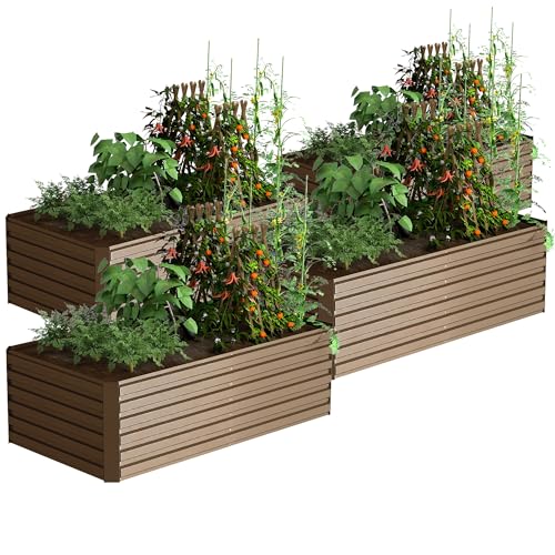 FOOWIN 2pcs 8x4x2ft Galvanized Raised Garden Bed, Planter Raised Garden Boxes Outdoor, Large Metal Raised Beds for Gardening, Garden Bed for Vegetables, Flowers, Herb,478 Gallon Capacity, Brown