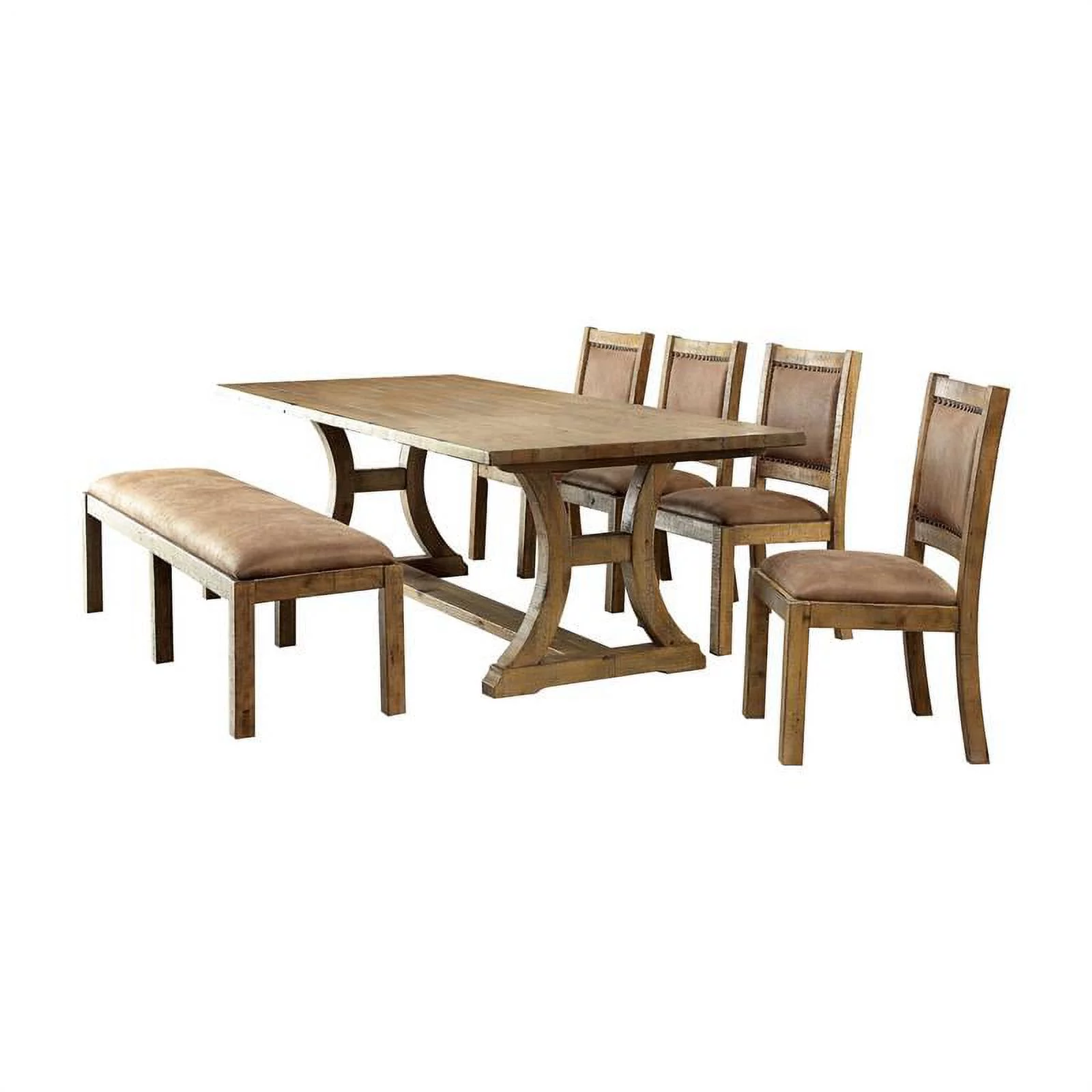 Furniture of America Liston 6-Piece Wood 96-inch Dining Set in Rustic Brown Pine