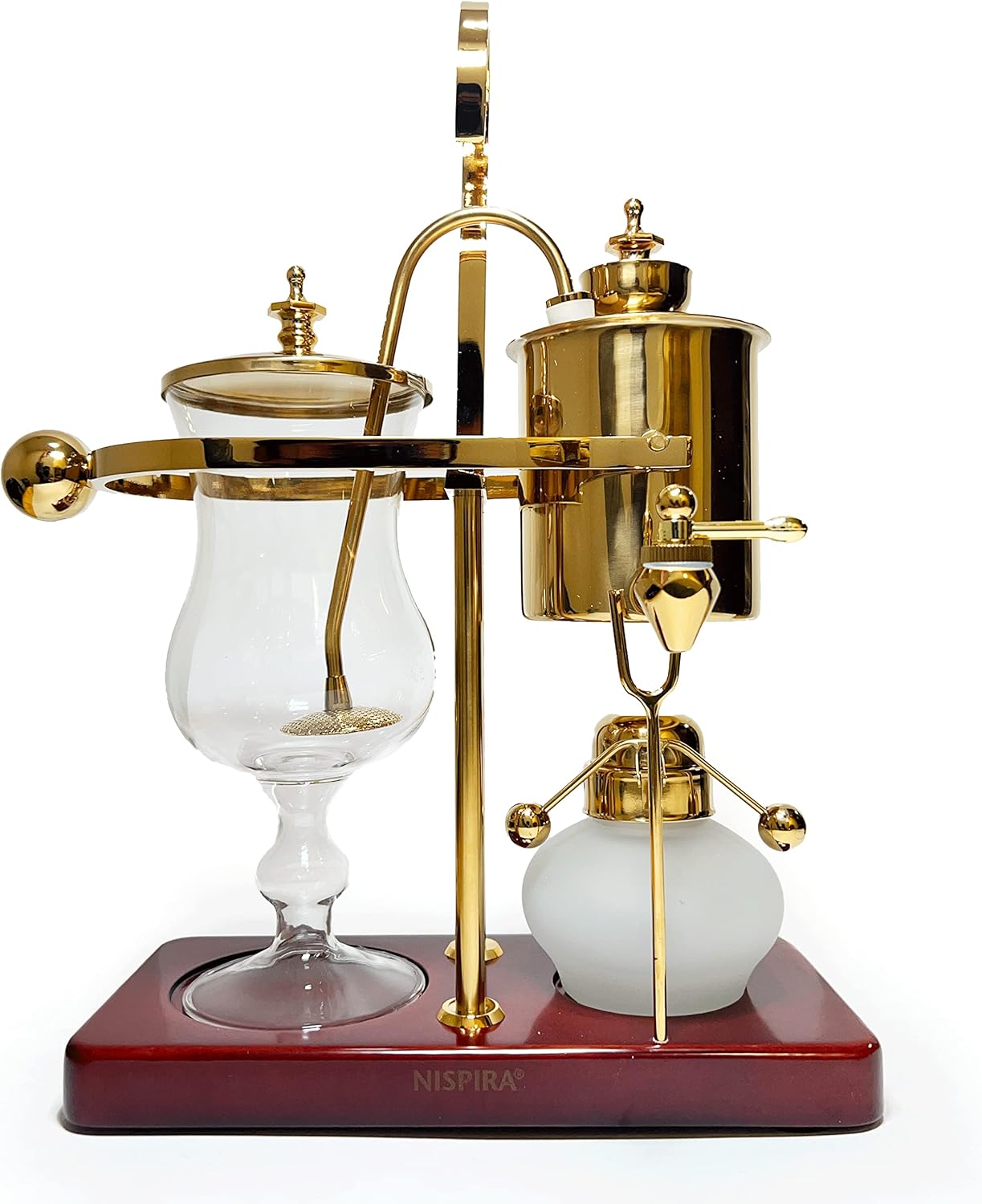 Nispira Belgium Royal Family Balance Syphon Coffee Maker Vacuum Brewing System | Vintage Classic Retro Luxury Exquisite Design | Smooth Great Aroma | Gold Color | 500 ml