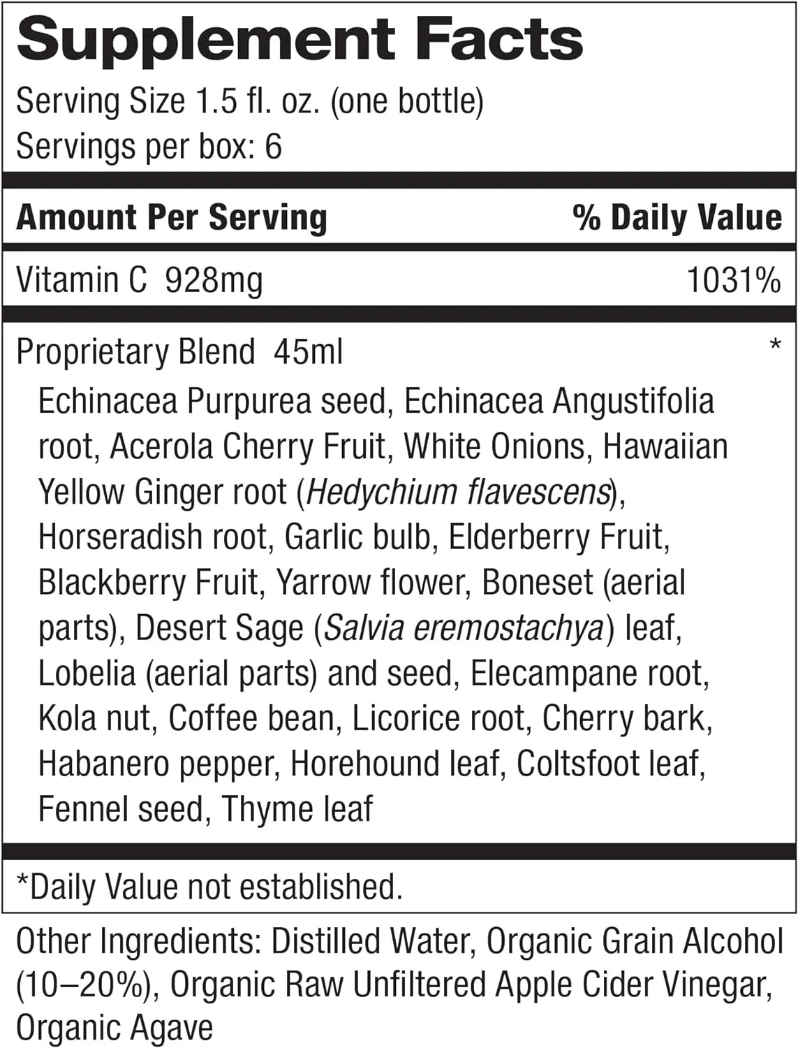 Dr. Schulze's Herbal Immunity Shot, Organic Extract, Gluten-Free & Non-GMO, Herbal Supplements - 9 fl. oz., 6 Servings