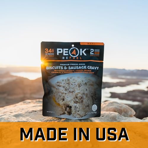 Peak Refuel Biscuits and Gravy | Premium Freeze Dried Camping Food | Backpacking & Hiking MRE Meals | Just Add Water | 100% Real Meat | 34g of Protein | 2 Serving Pouch (2 Serving Pouch)