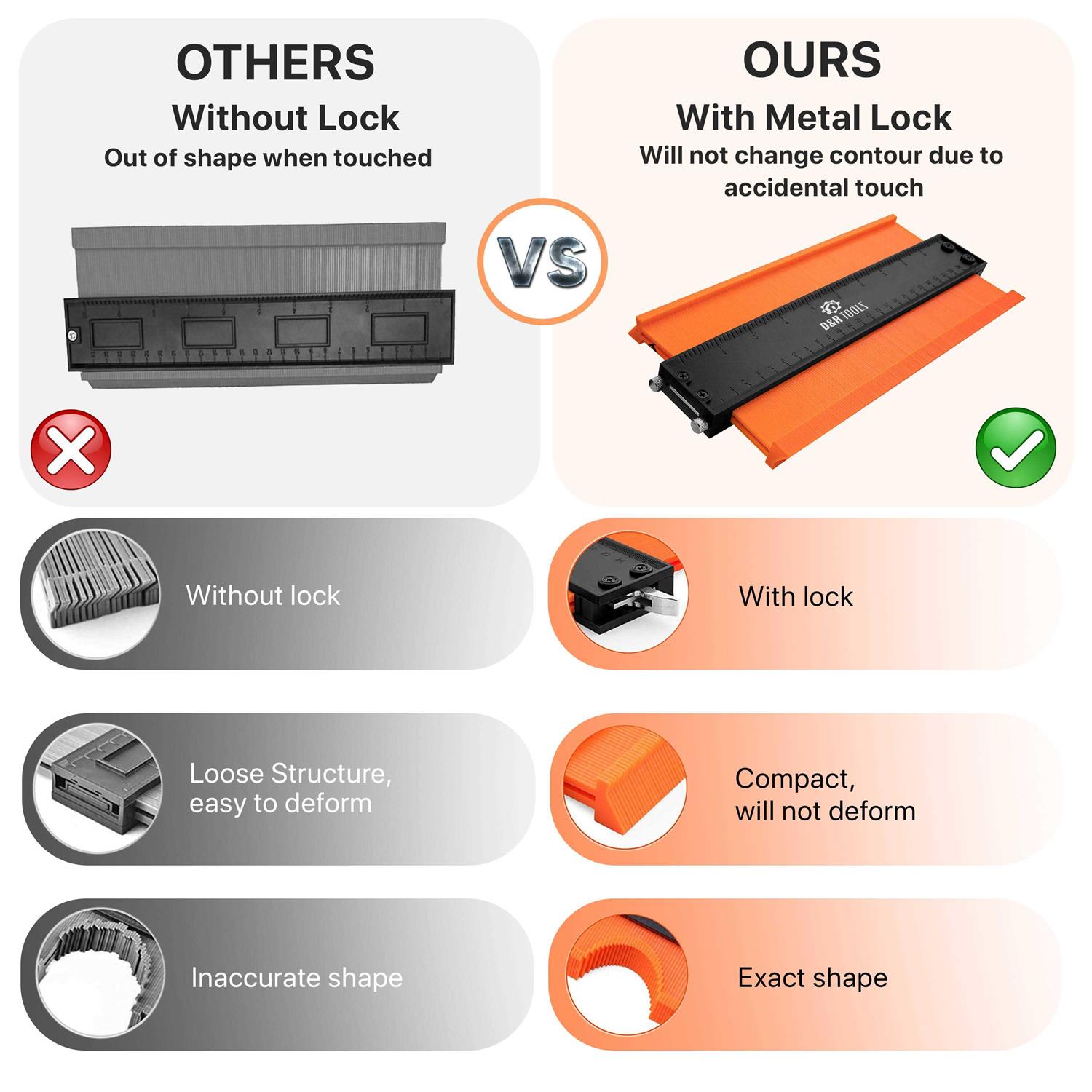D&R Tools Contour Gauge with Lock Wider Shape Duplication Gauge Tool 5 & 10