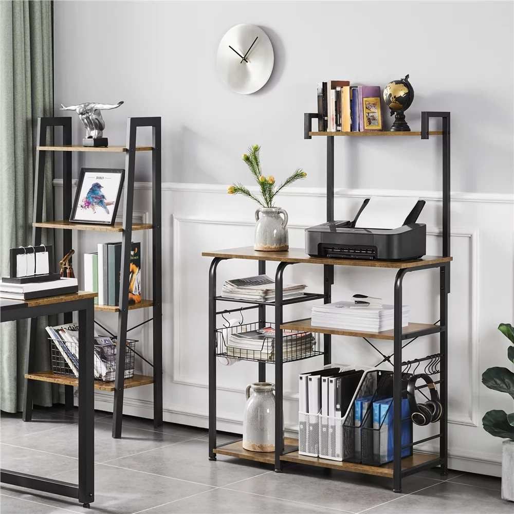 Topeakmart 35.5'' Kitchen Bakers Rack Storage Shelf Unit with 7 Storage Shelves Rustic Brown