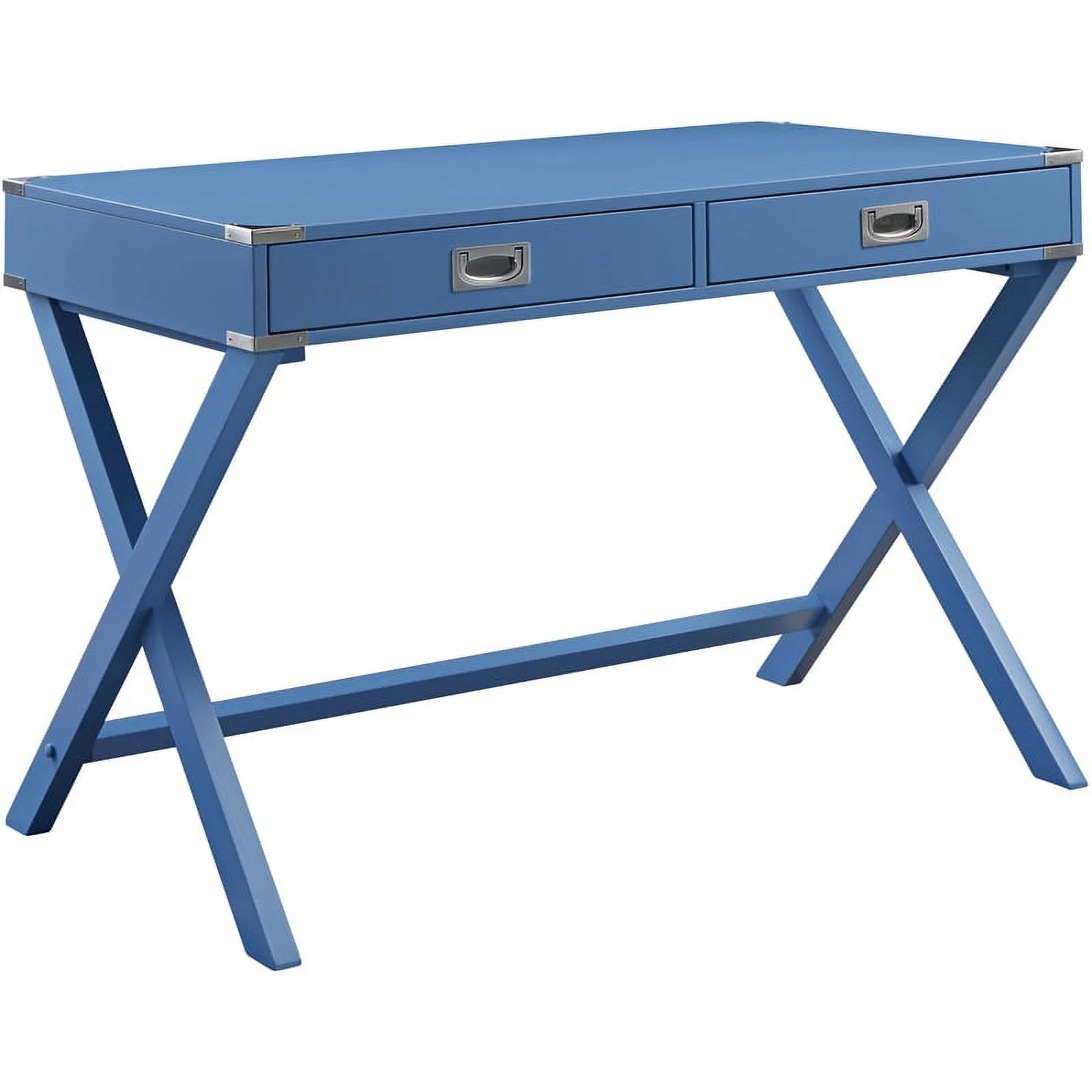 UrbanPro Wooden Rectangular 2-Drawer Writing Desk with X-Shaped Base in Blue