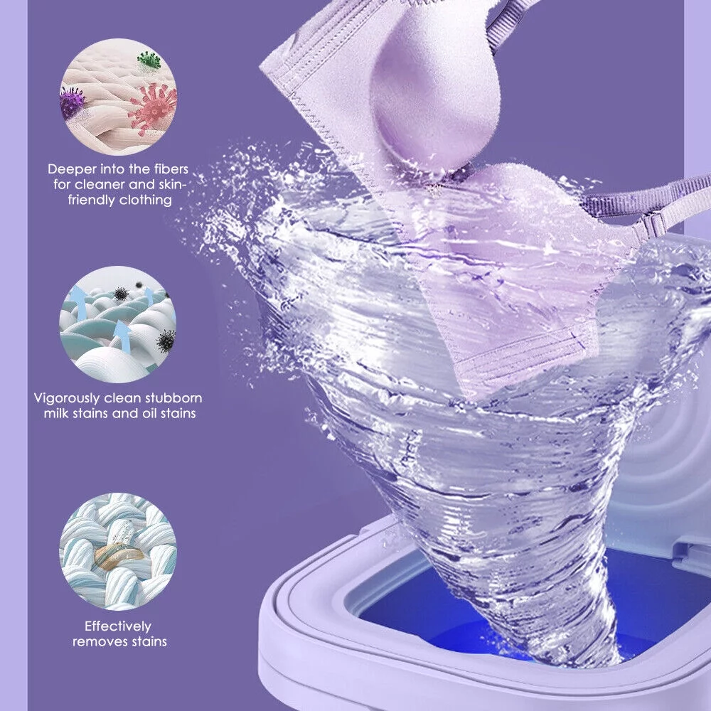 JahyShow 8L Folding Washing Machine - Portable Mini Washer with 3 Modes, Deep Cleaning (Purple)