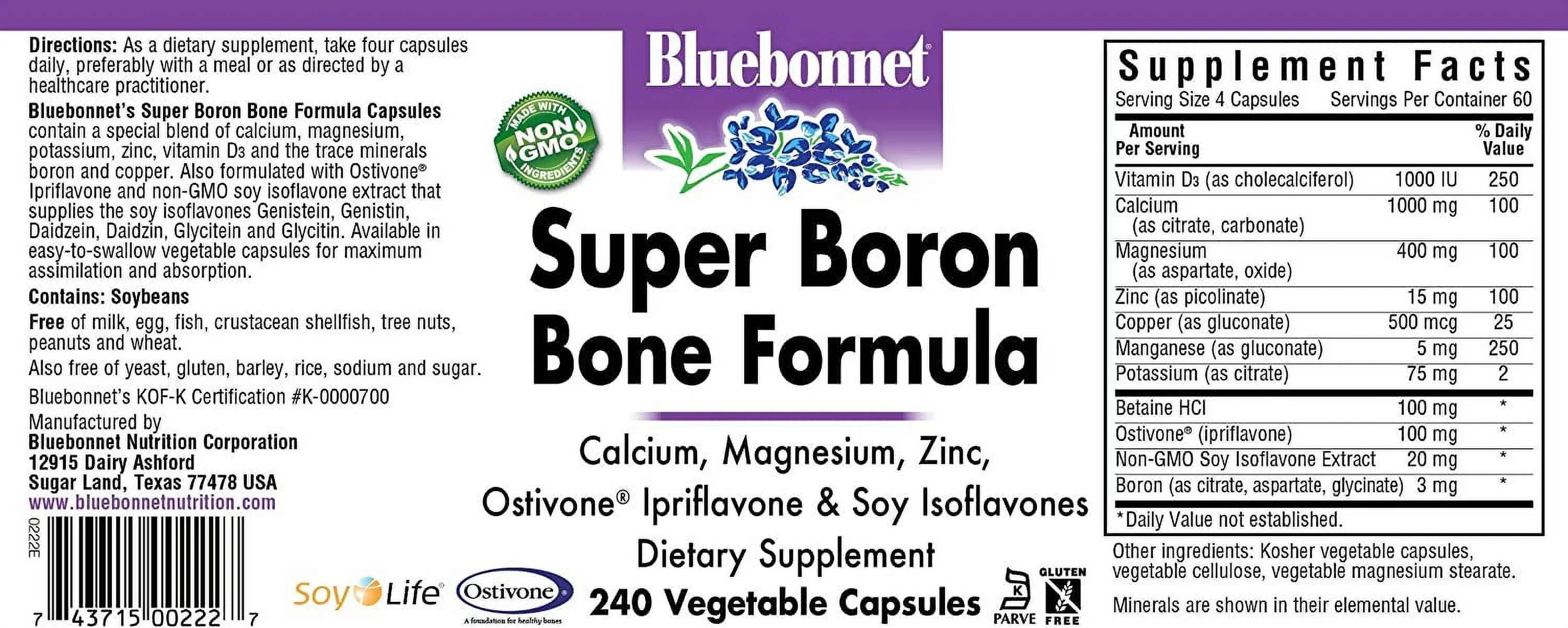 BlueBonnet Super Boron Bone Formula Vegetarian Capsules, 240 Count, White 743715002227