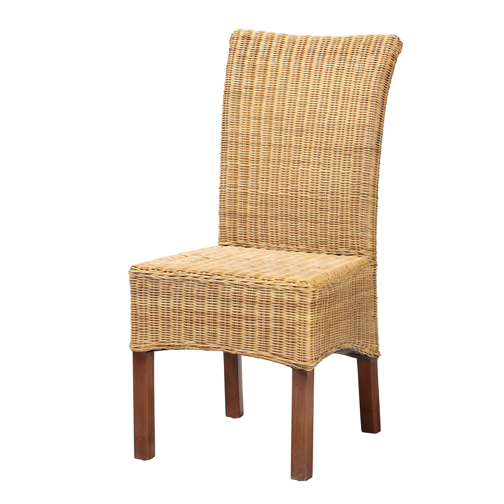 bali & pari Shamara Modern Bohemian Natural Rattan and Mahogany Wood Dining Chair