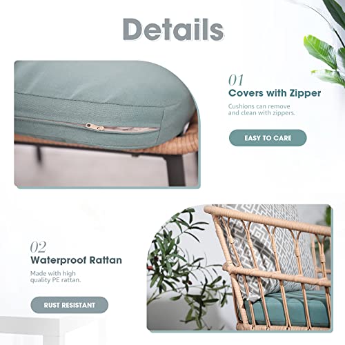 OC Orange-Casual 3-Piece Patio Bistro Set, Outdoor Furniture All-Weather Wicker Conversation Set, 2 Rattan Armchairs with Round Glass Coffee Table, for Porch, Backyard, Balcony