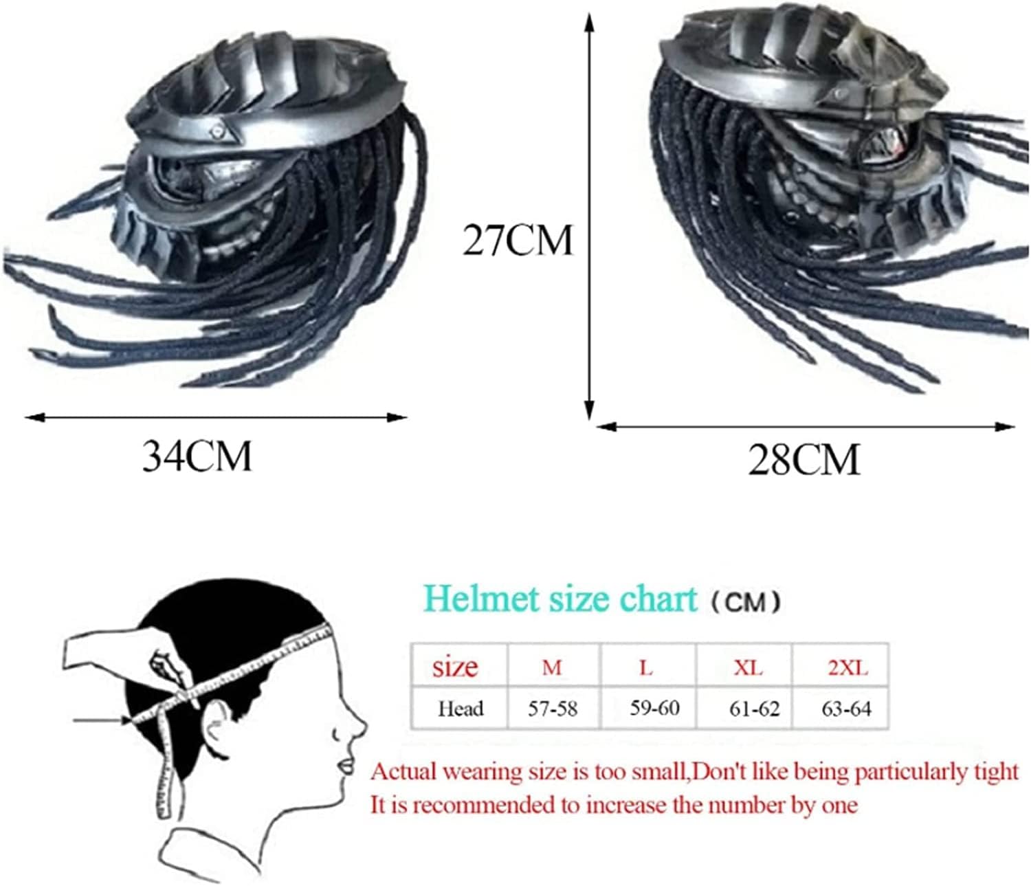Motorcycle Helmet Predator Motorcycle Helmet Carbon Fiber Material Motorcycle Full Face Helmet with LED Light Hair Braid Breathable for Men – DOT Approved D,XL=61-62CM
