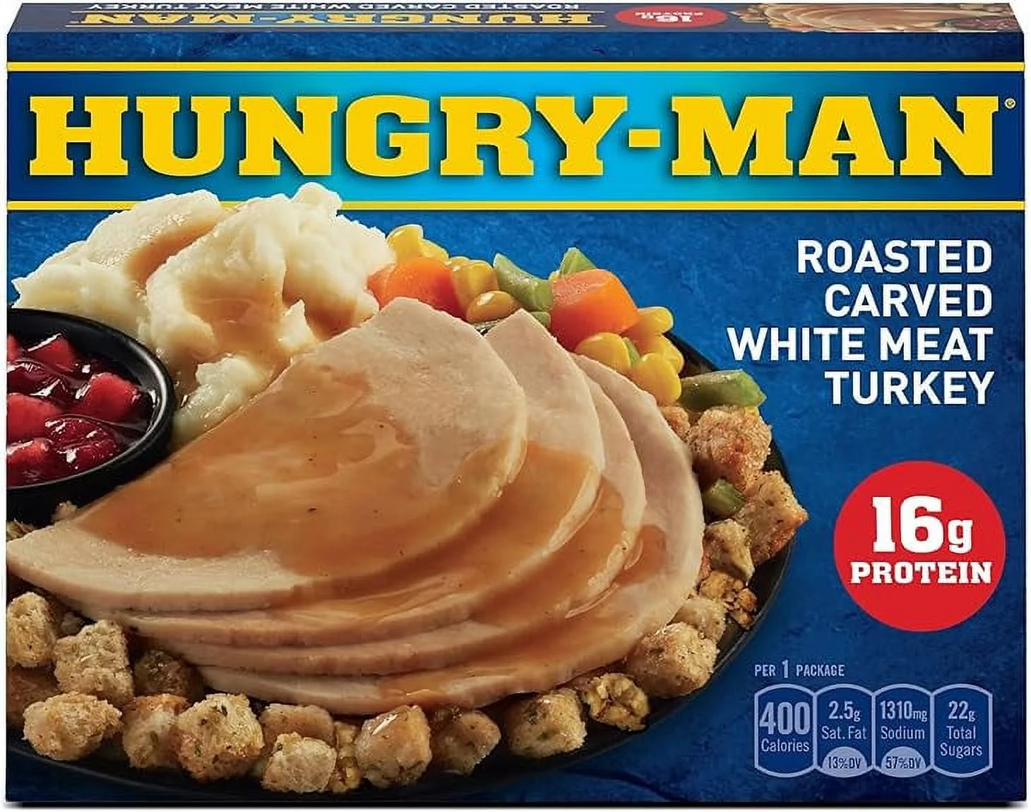 Hungry Man Roasted Carved Turkey Dinner 16 oz - Pack of 3, Hungry Man Boneless Fried Chicken Frozen Dinner, 16 oz - Pack of 3 Blue
