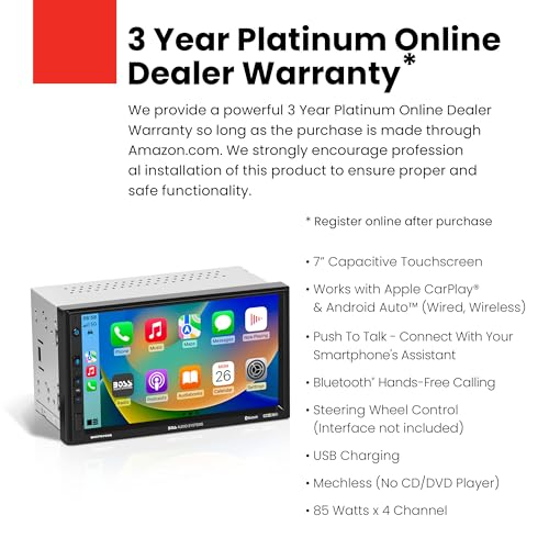 BOSS Audio Systems BCP62 Car Stereo - Apple CarPlay, Double Din, 6.2 Inch Capacitive Touchscreen, Bluetooth, No CD DVD Player, AM/FM Radio Receiver, USB