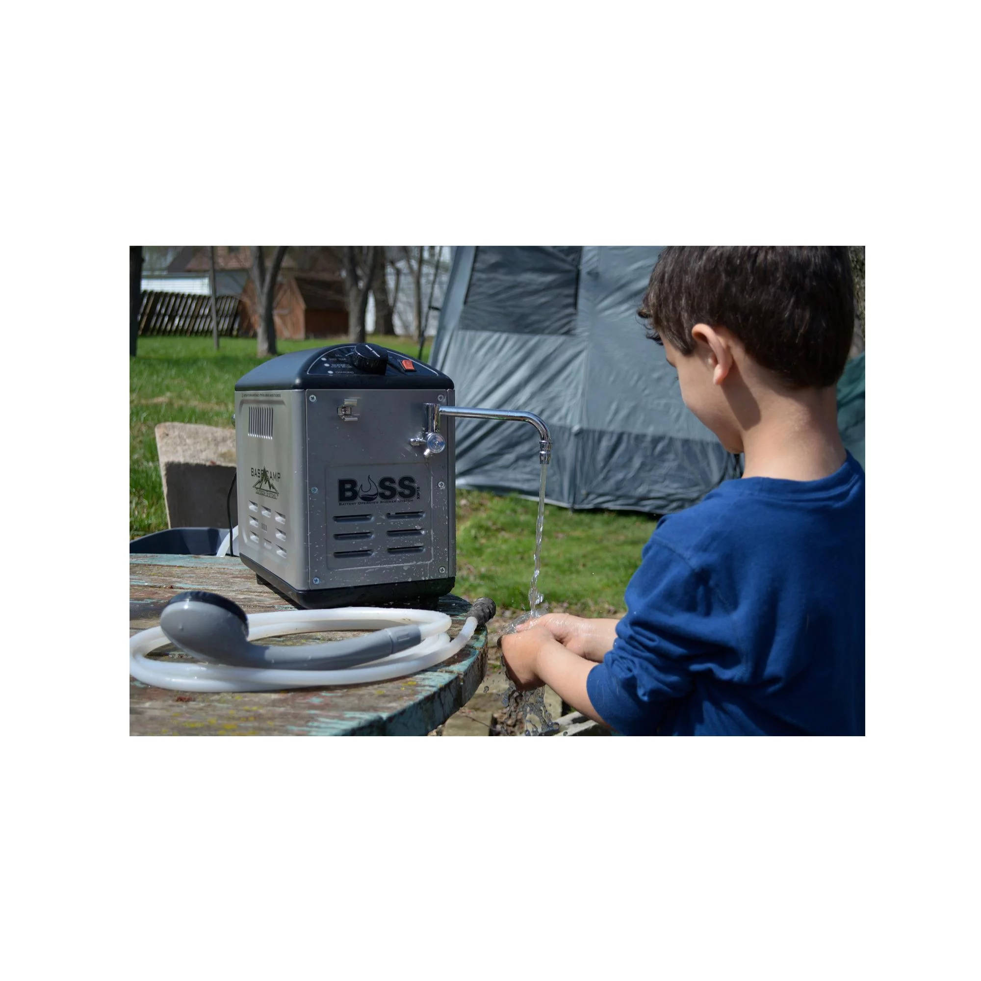 Mr. Heater BaseCamp BOSS-XW18 Battery Operated Shower System with 10-Feet Hose