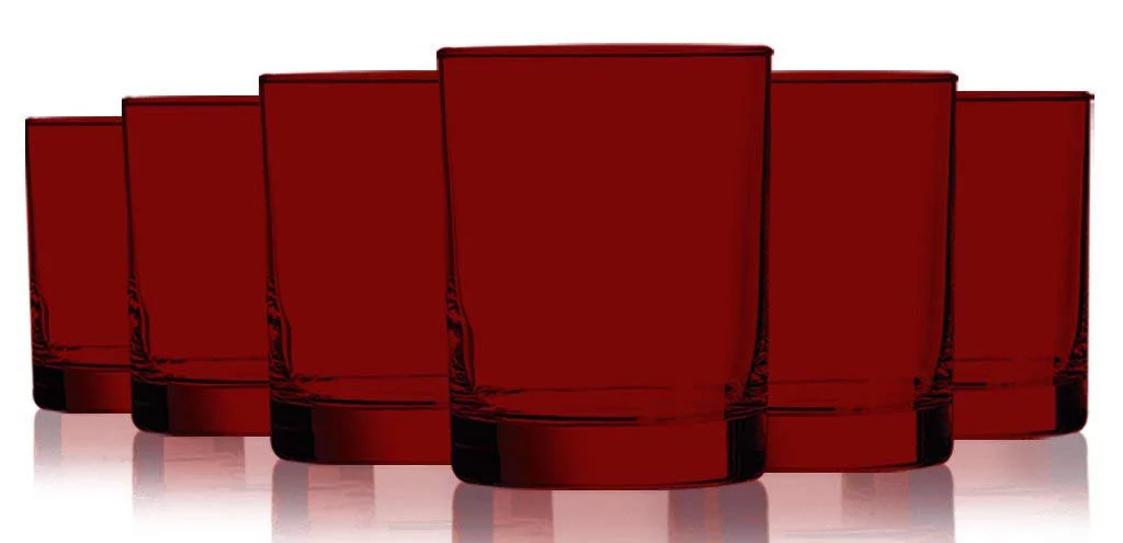 TableTop King 12 oz Beverage Aristocrat Double Old Fashioned Glasses, Round Style, Full Accent, Red, Set of 6