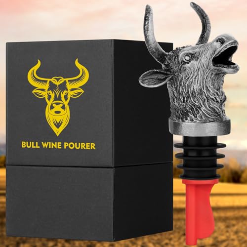 Bull Head 2-in-1 Wine Bottle Pourer and Stopper for Men Women, Wild Yak Cattle Wine Aerator Liquor Bottle Pourers Spout for Alcohol Spirits, Wine Gifts Saver Accessories, DJQ1005