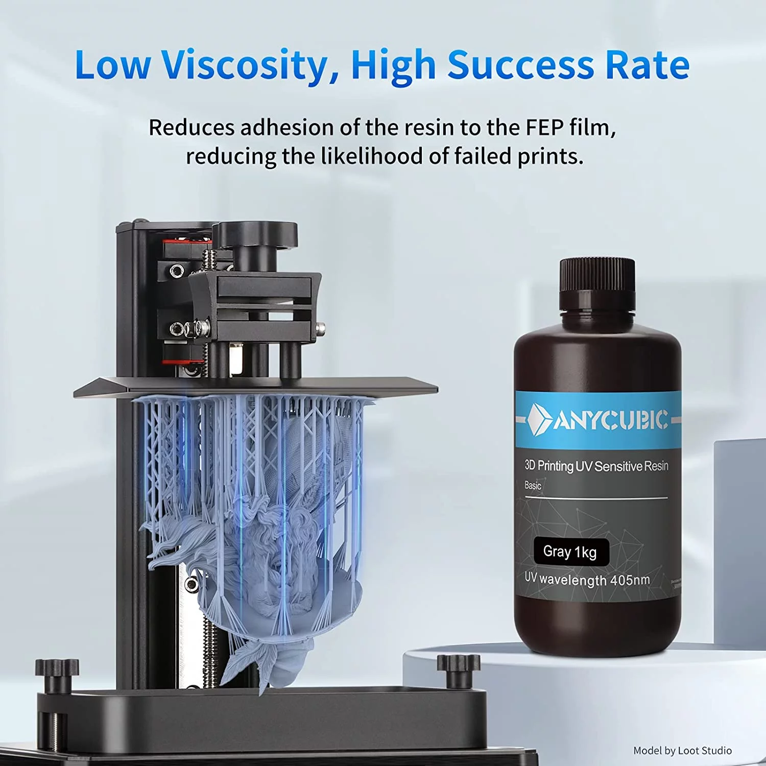 ANYCUBIC 405nm UV Resin For LCD 3D Printer High Precision Quick Curing Liquid Bottle Printing Material(Gray 2kg)