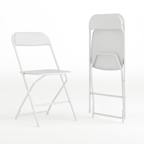 EMMA + OLIVER Set of 2 Plastic Folding Chairs - 650 LB Weight Capacity Lightweight Stackable Folding Chair in White