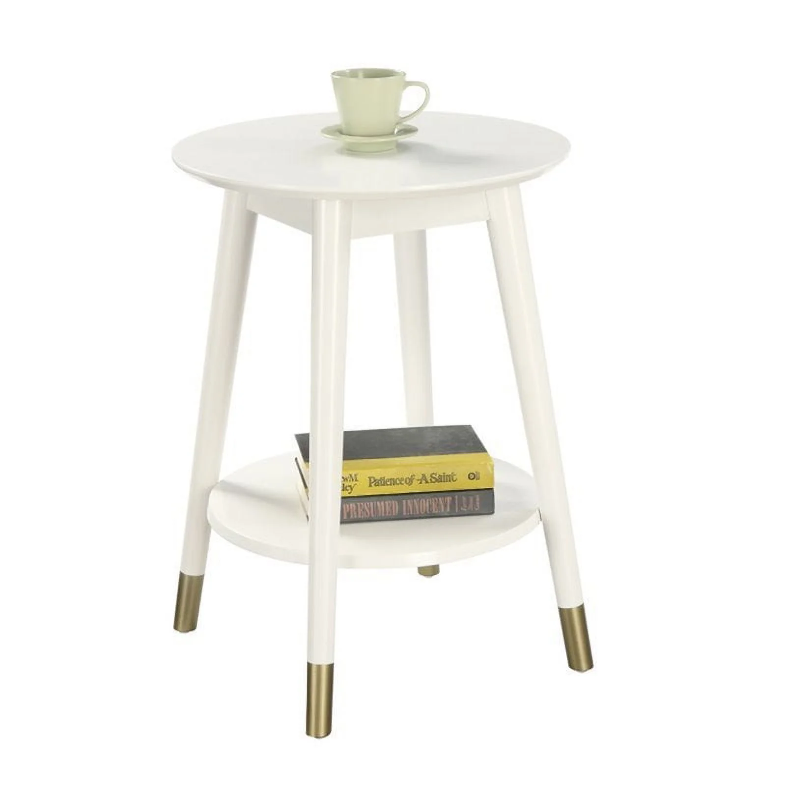 Allora Mid Century Solid Rubber Wood Round End Table in White
