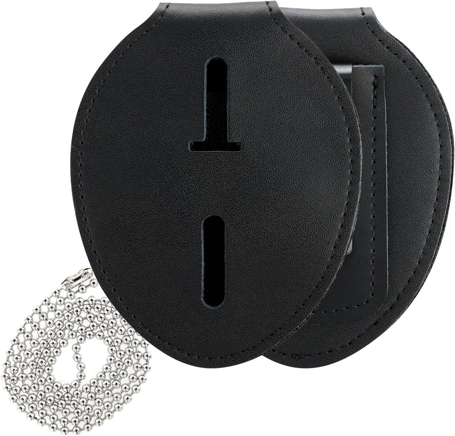 Police Badge Holder, Security Badge Holder Security Guard Badge Cowhide Universal Badge Holders Belt Clip,Metal Clip and Chain Included for Law Enforcement Officer Gifts (Black)